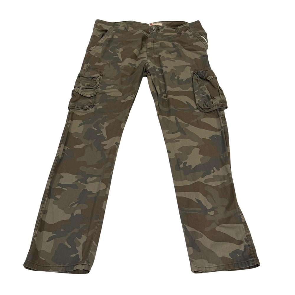 Wrangler Mens Regular Taper Cargo Pants Camo Green Brown 40x32 Pockets